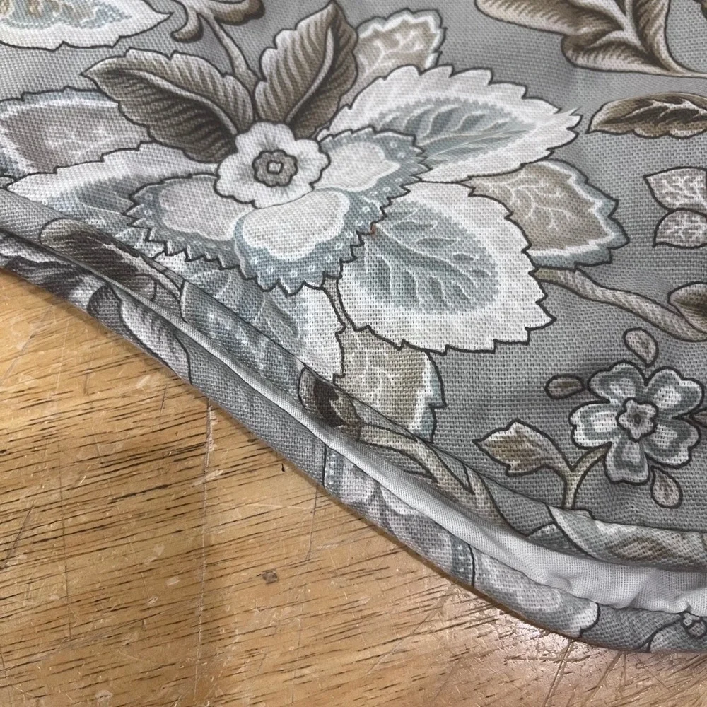 Floral Scalloped Valance Grey Taupe Cotton Blend 70x19 Window Curtain